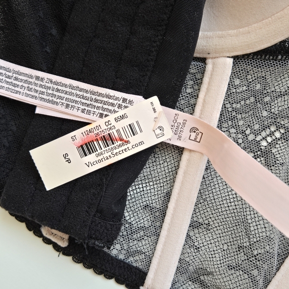 Victoria's Secret Corset Size S Black and Pink Lace Bra Lingerie Ruffle Straps - Picture 6 of 7